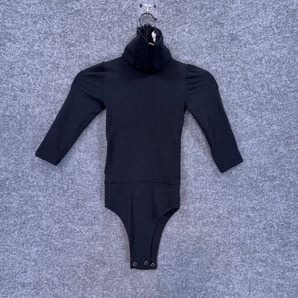 Alice + Olivia Bodysuit Womens Small Black 3/4 Sleeve Turtleneck Stretch Jersey